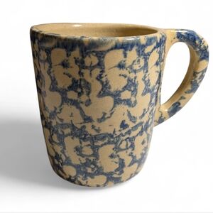 Roseville Pottery Ohio RRP Blue Speckled Spongeware Coffee Cup Mug.
